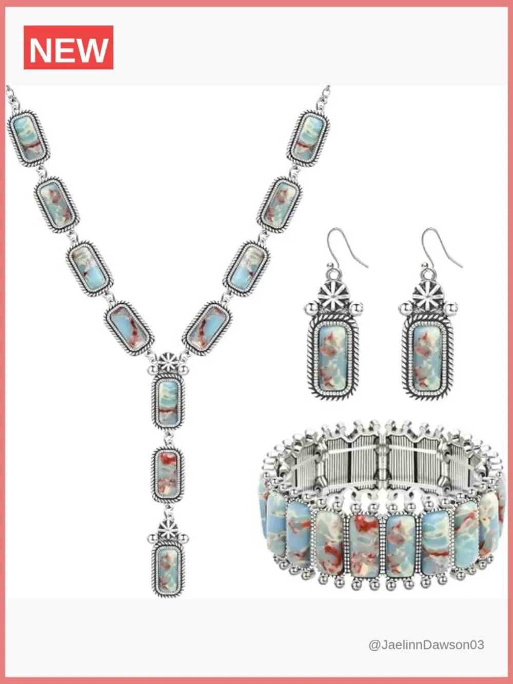 4 Piece Bohemian Turquoise Jewelry Set - Necklace Bracelet Earrings